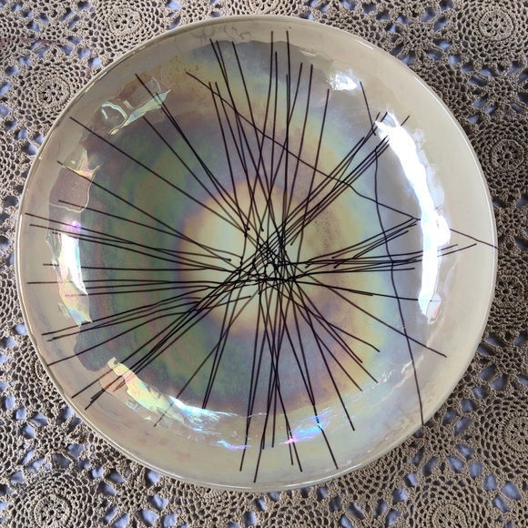 Murino Large Glass Hand Blown Dish Pearlescent Beige Centre Piece 16” Round - Picture 2 of 8